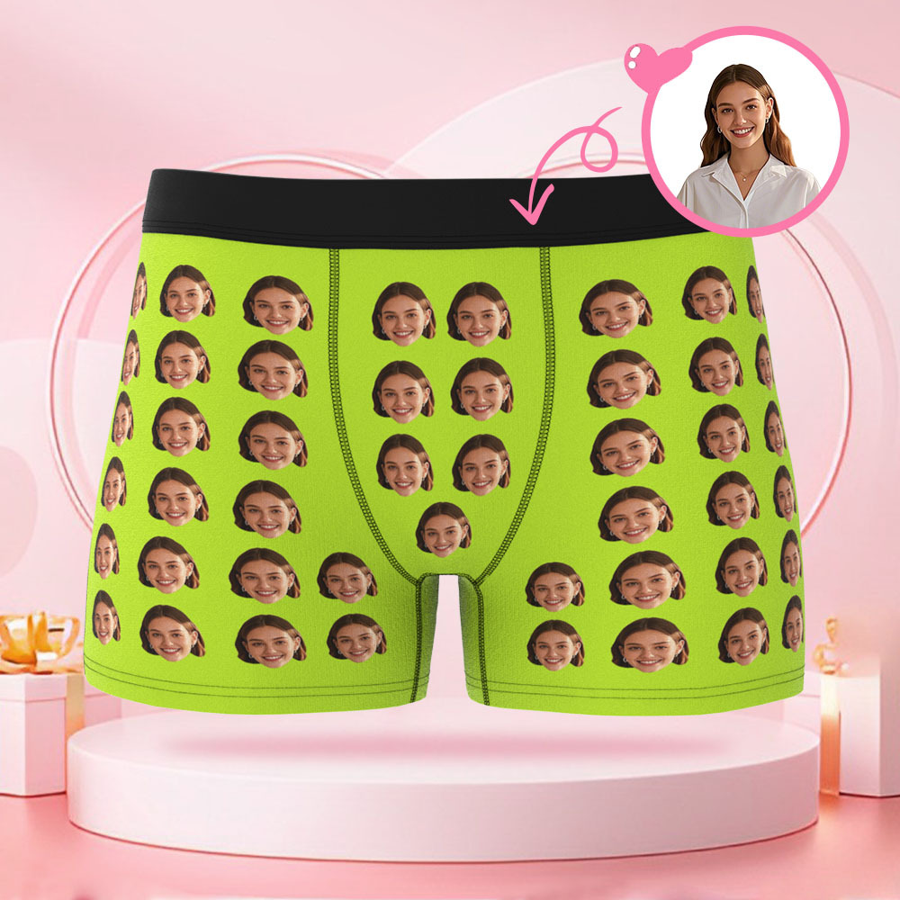 Customized Front and Back Face Photo Portrait Men's Boxer Briefs Valentine's Day Boxer Briefs Gift for Boyfriend