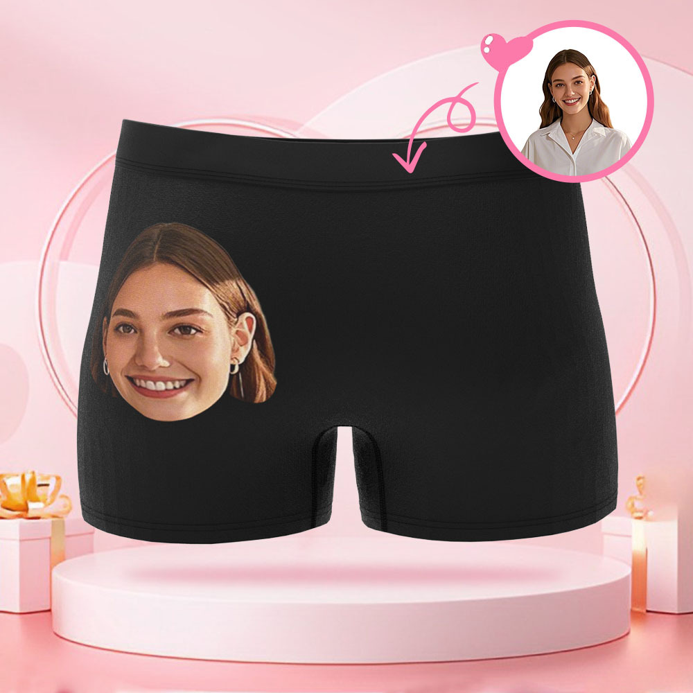 Customized Front and Back Face Photo Portrait Men's Boxer Briefs Valentine's Day Boxer Briefs Gift for Boyfriend