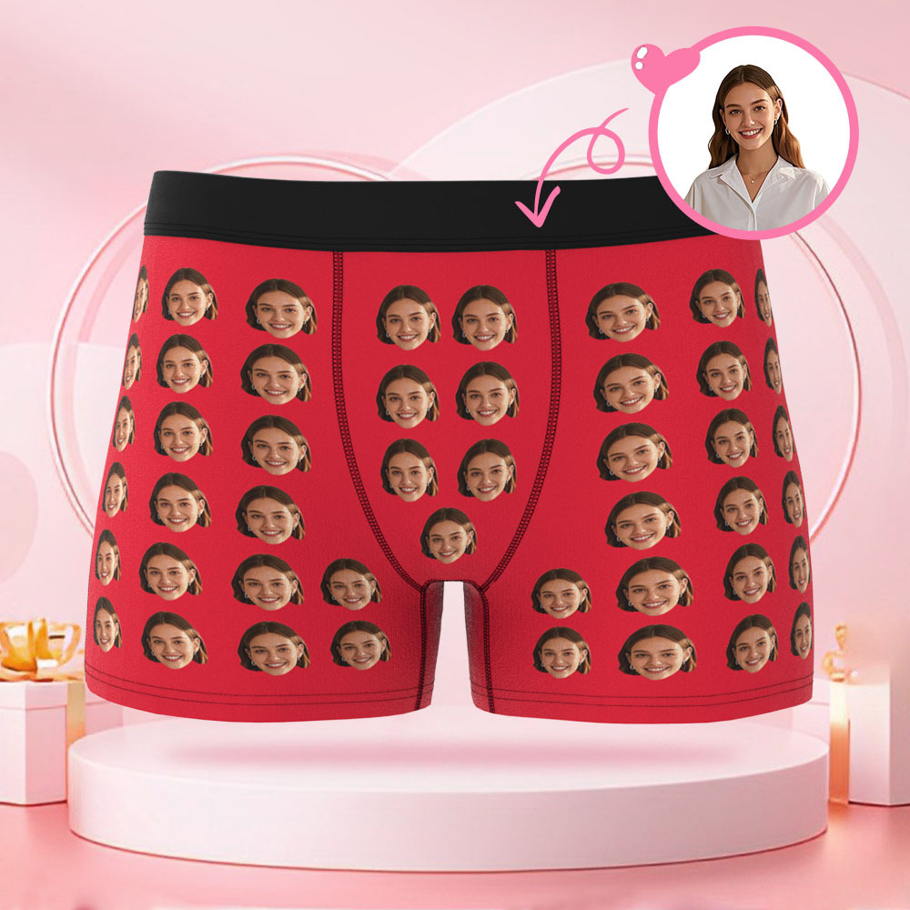 Customized Front and Back Face Photo Portrait Men's Boxer Briefs Valentine's Day Boxer Briefs Gift for Boyfriend