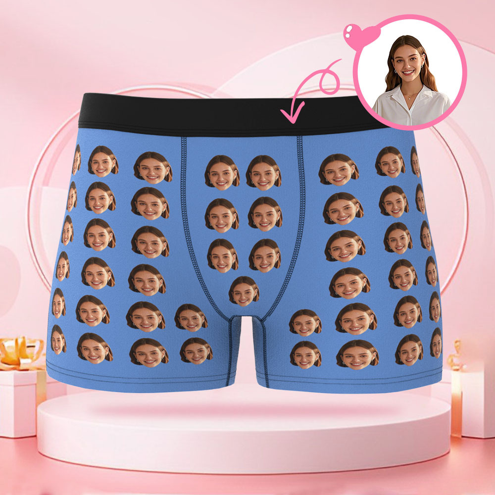 Customized Front and Back Face Photo Portrait Men's Boxer Briefs Valentine's Day Boxer Briefs Gift for Boyfriend