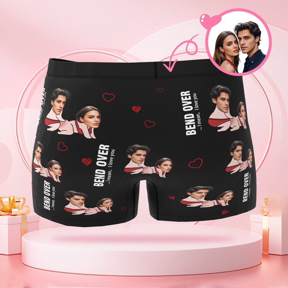 Customized Couple Face Photo Avatar Men's Boxer Briefs with Couple Body Patterns, Boxer Briefs Gifts for Boyfriend on Valentine's Day