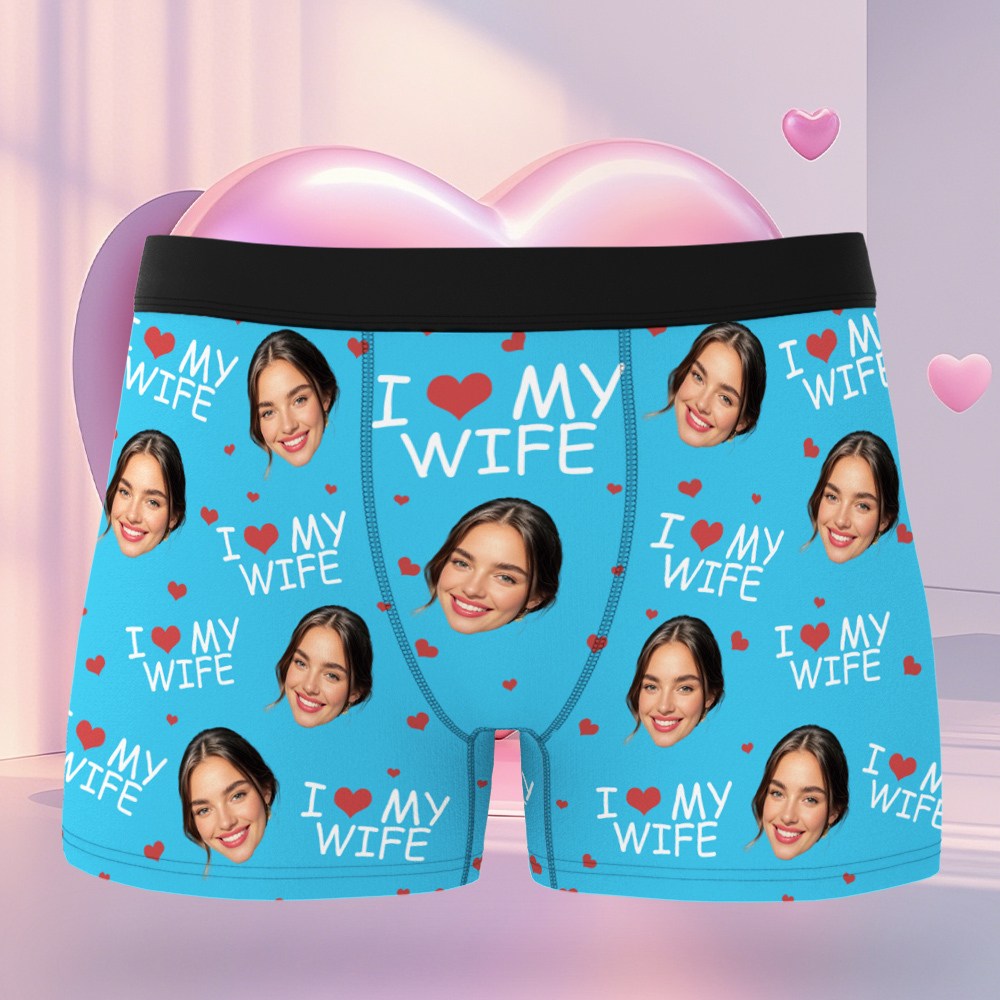 I Love My Wife - Personalized Photo Men's Boxer Briefs - Anniversary Gifts For Men, Husband, Him - MyPhotoBoxerUk