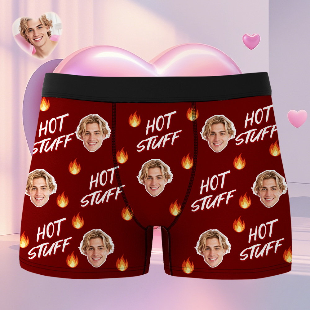 Customized Face Photo Portrait Men's Boxer Hot Fire for Boyfriend Valentine's Day Gift