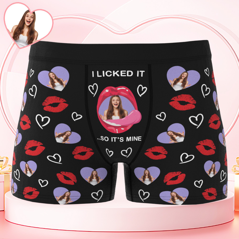 I Licked It So It’s Mine – Funny Personalized Boxer Briefs for Husband with Your Face