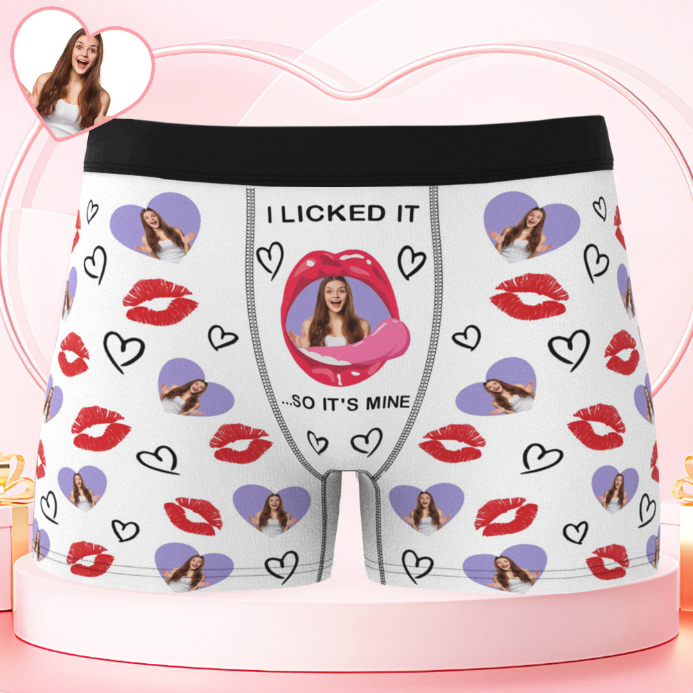 I Licked It So It’s Mine – Funny Personalized Boxer Briefs for Husband with Your Face