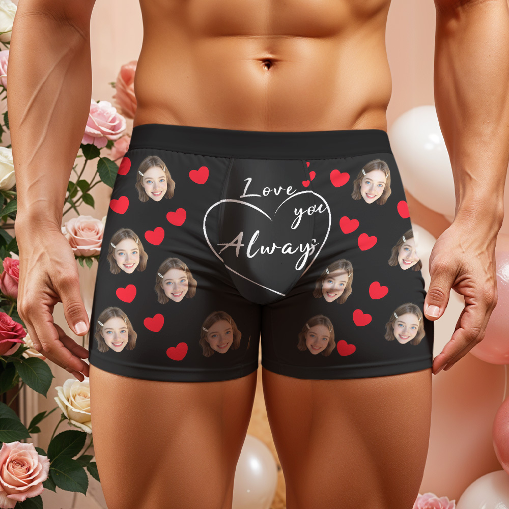 Custom Boxer Briefs with Faces, Love You Always, Valentines Day Gift for Husband/Boyfriend, Gift for him Anniversary/Christmas