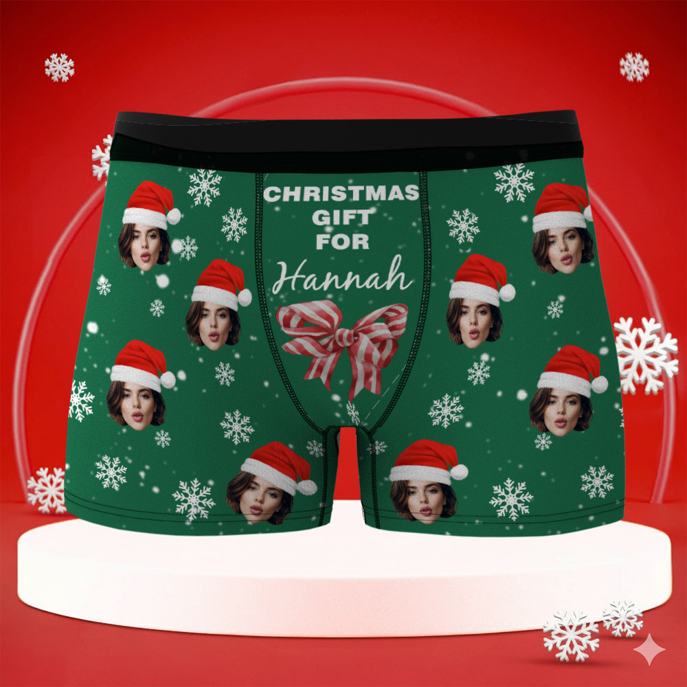 Custom Christmas Men’s Boxers with Face, Funny Personalized Underwear Gift for Boyfriend, Husband, or Couples