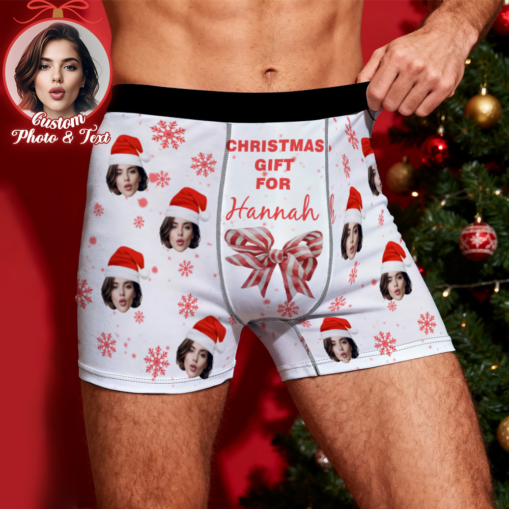 Custom Christmas Men’s Boxers with Face, Funny Personalized Underwear Gift for Boyfriend, Husband, or Couples