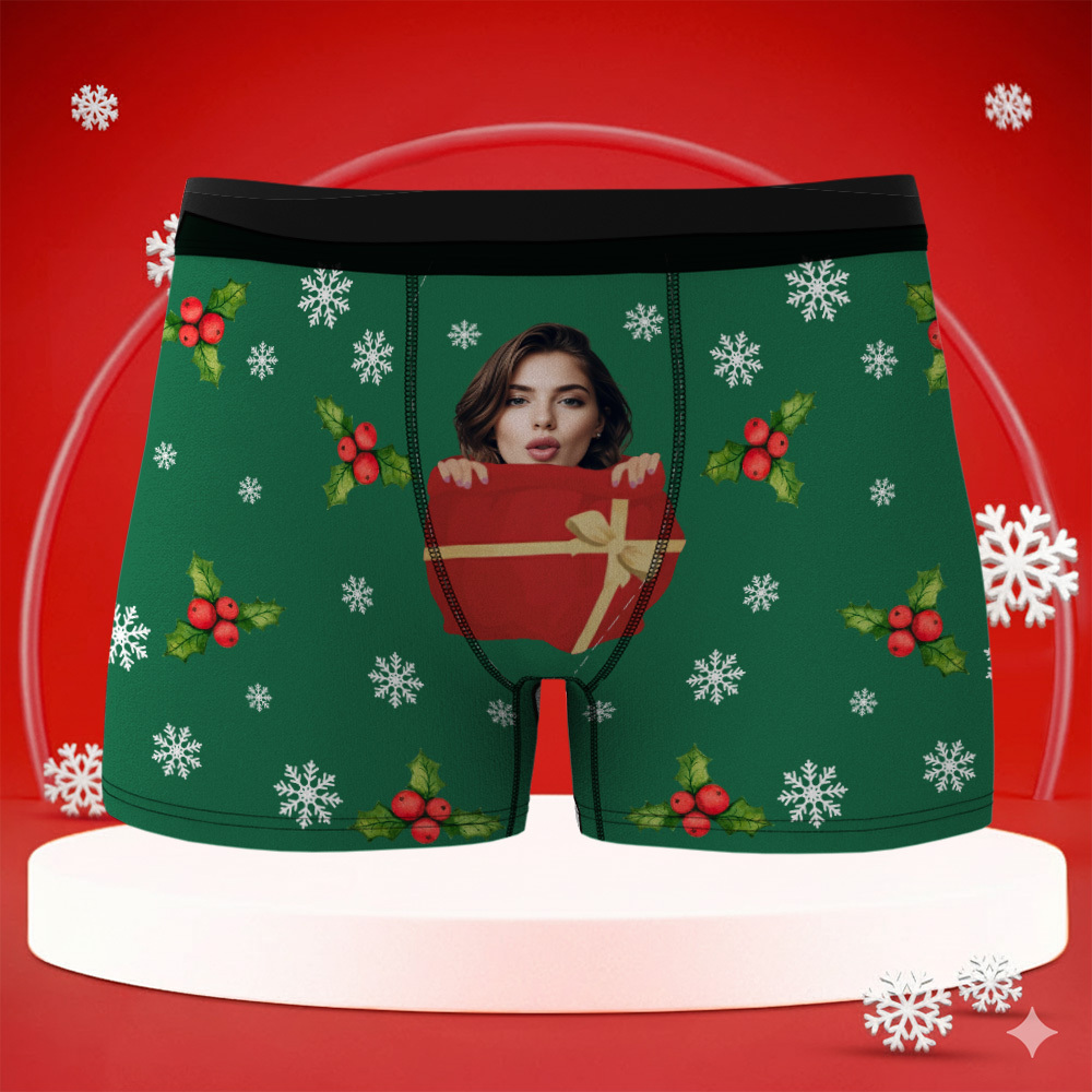 Custom Christmas Men’s Boxers with Face, Funny Personalized Underwear Gift for Boyfriend or Husband