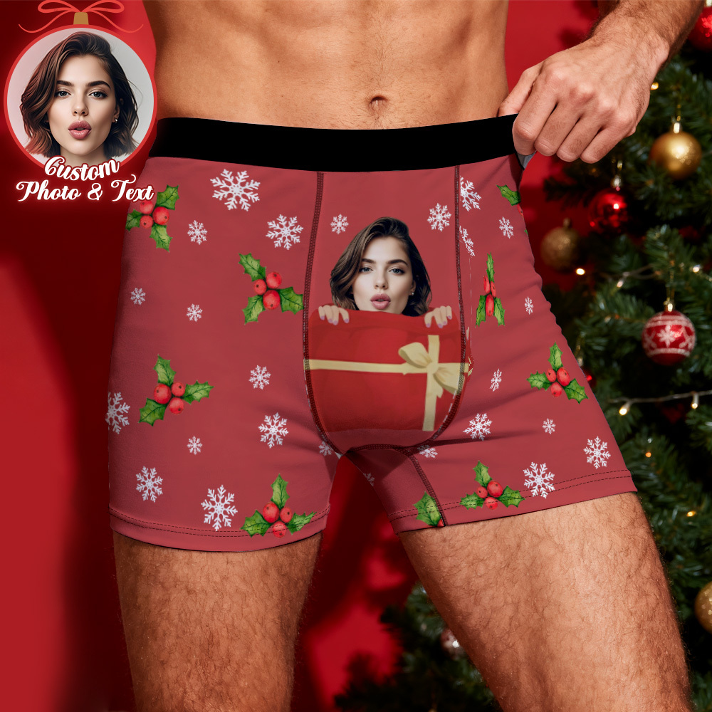 Custom Christmas Men’s Boxers with Face, Funny Personalized Underwear Gift for Boyfriend or Husband