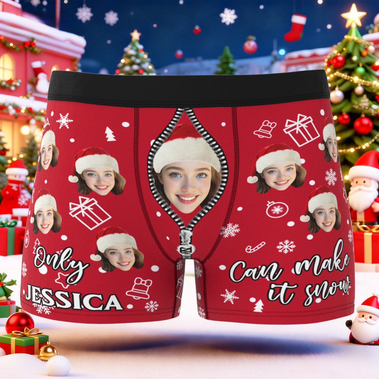 Personalized Christmas Face Underwear Only You Can Make It Snow Funny Custom Boxer Shorts Best Gift for Him