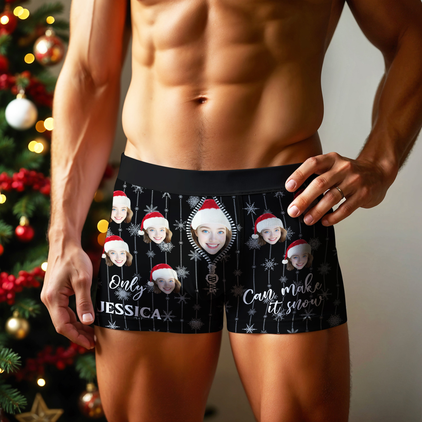Personalized Christmas Face Underwear Only You Can Make It Snow Funny Custom Boxer Shorts Best Gift for Him