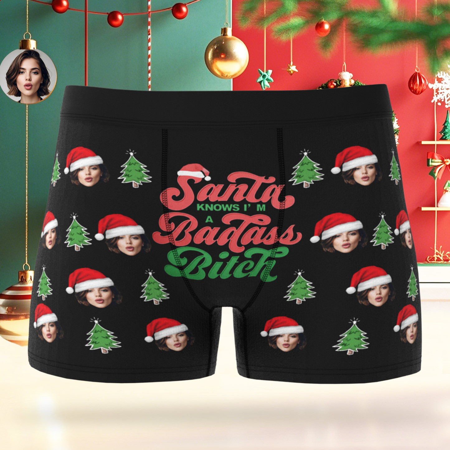 Custom Christmas Men’s Boxers with Face, Funny Personalized Underwear Gift for Boyfriend or Husband