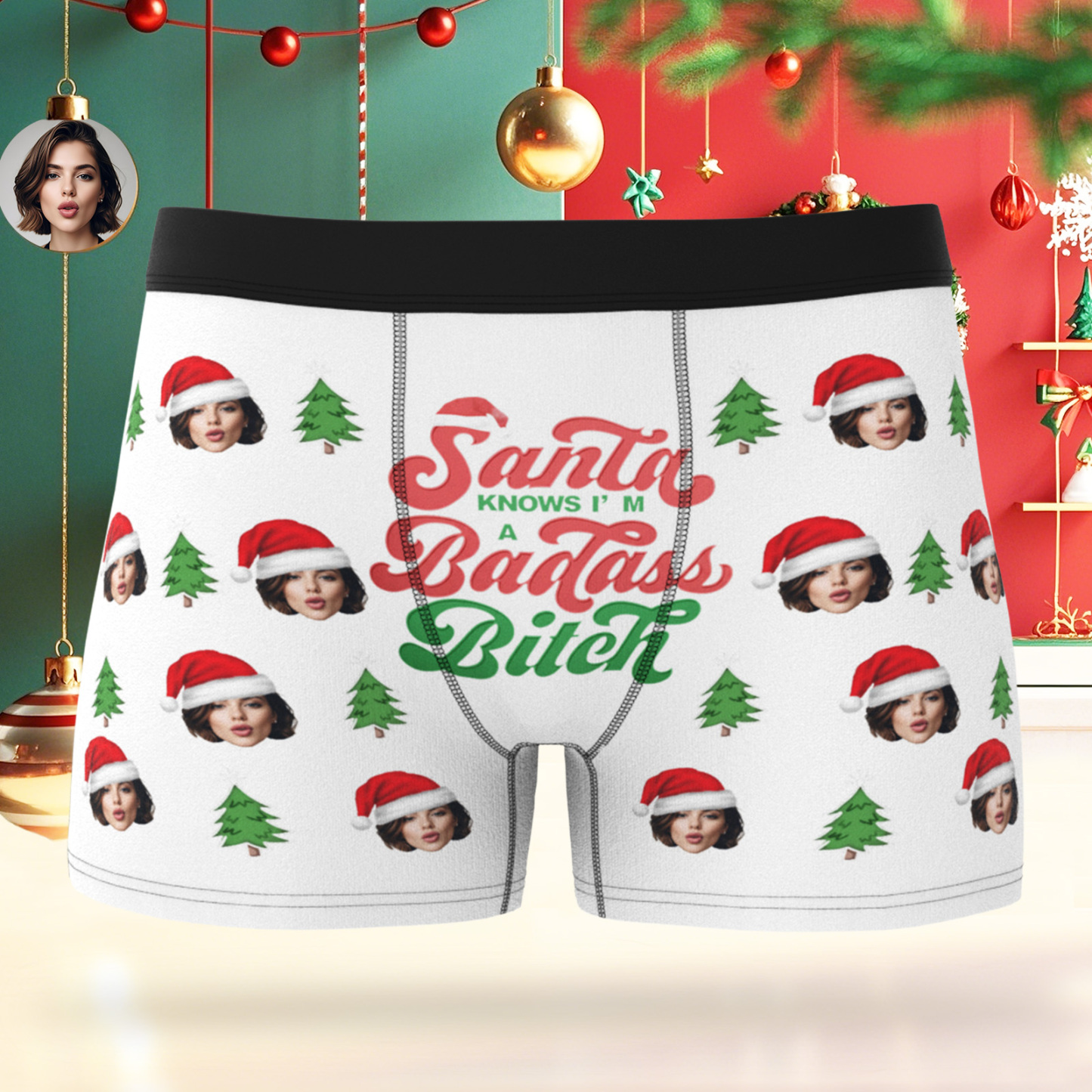 Custom Christmas Men’s Boxers with Face, Funny Personalized Underwear Gift for Boyfriend or Husband