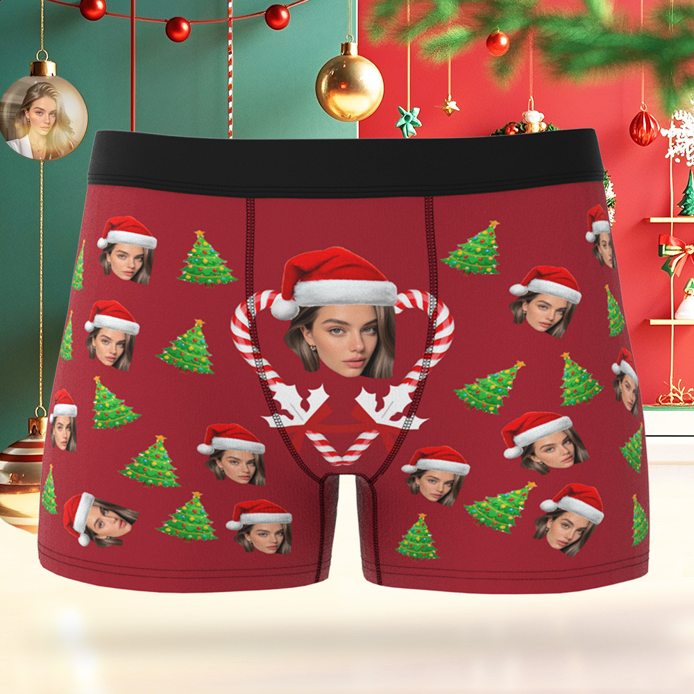 Personalized Christmas Men Boxers with Face, Funny Personalized Underwear Gift for Boyfriend, Husband, or Couples