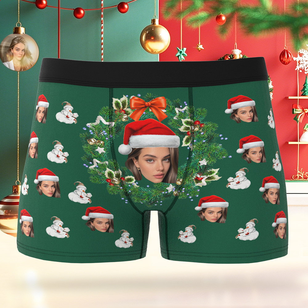 Custom Christmas Knot Pattern Underwear, Personalized Christmas Men Boxers with Face, Funny Personalized Underwear Gift for Boyfriend, Husband, or Couples