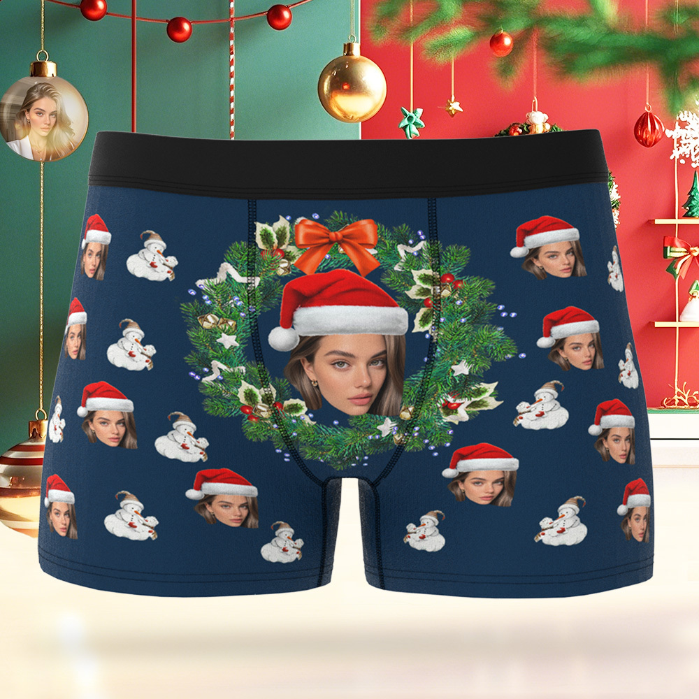 Custom Christmas Knot Pattern Underwear, Personalized Christmas Men Boxers with Face, Funny Personalized Underwear Gift for Boyfriend, Husband, or Couples