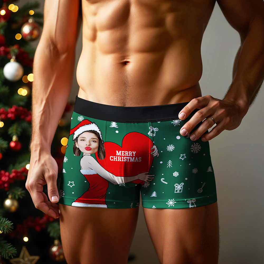Personalized Christmas Men Boxers with Face, Funny Personalized Underwear Gift for Boyfriend or Husband