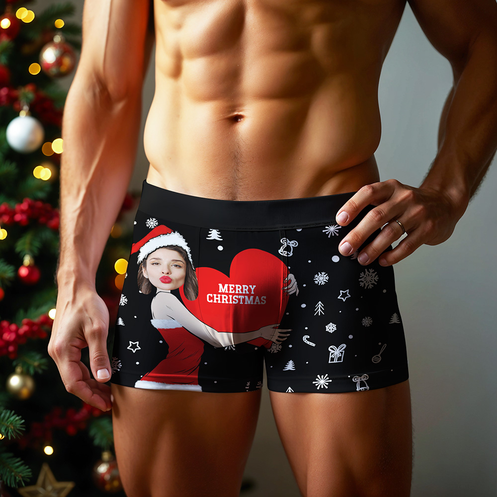 Personalized Christmas Men Boxers with Face, Funny Personalized Underwear Gift for Boyfriend or Husband