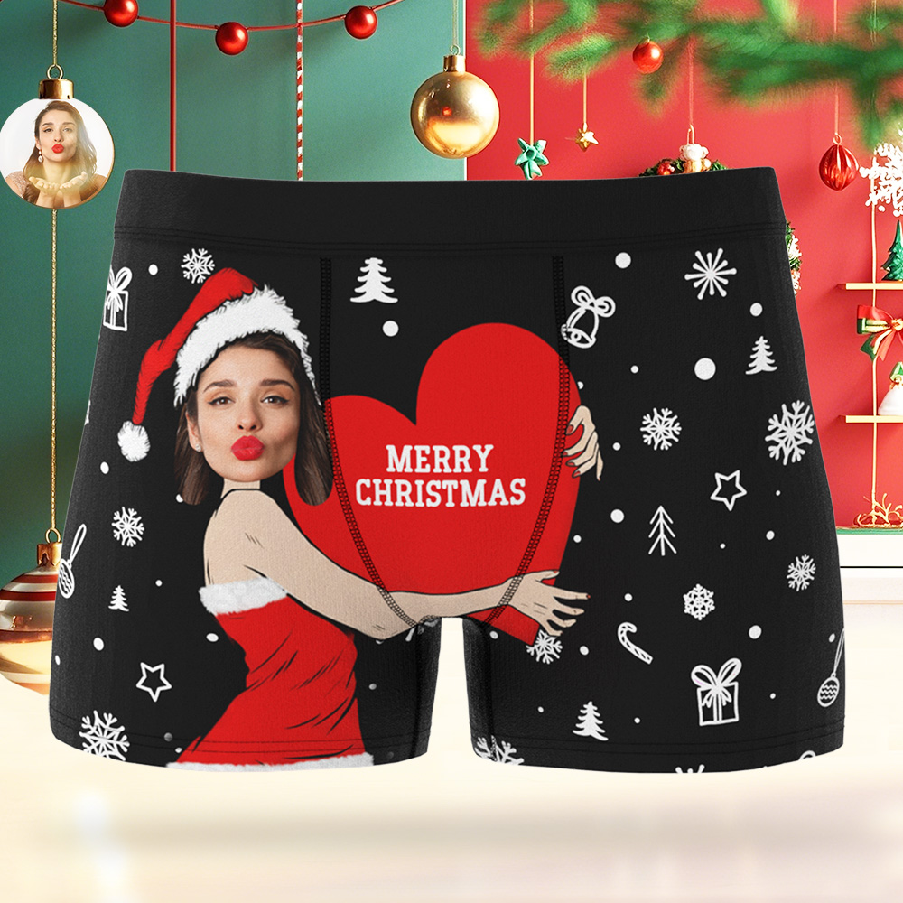 Personalized Christmas Men Boxers with Face, Funny Personalized Underwear Gift for Boyfriend or Husband
