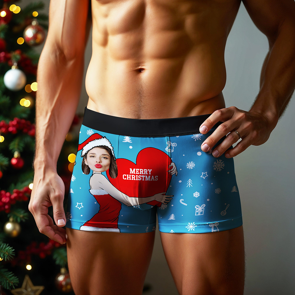 Personalized Christmas Men Boxers with Face, Funny Personalized Underwear Gift for Boyfriend or Husband