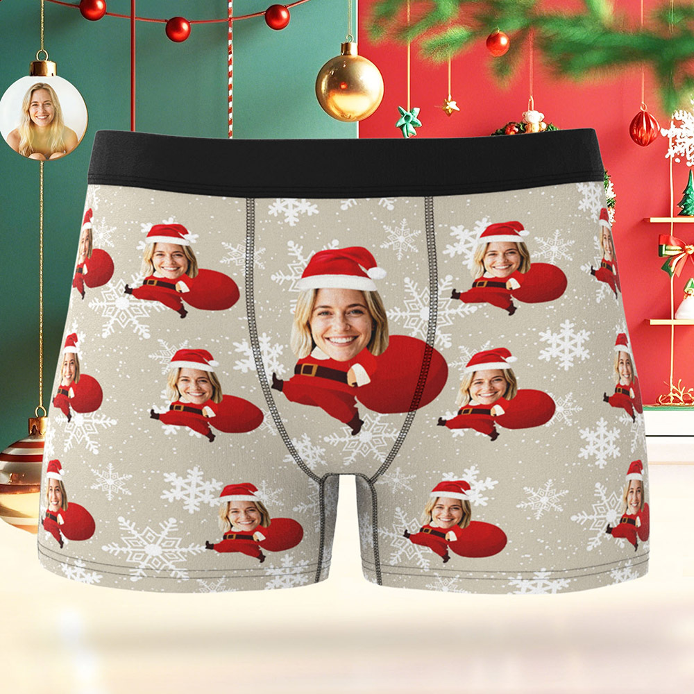 Personalized Multiple Patterns Christmas Men Boxers with Face, Funny Personalized Underwear Gift for Boyfriend, Husband, or Couples
