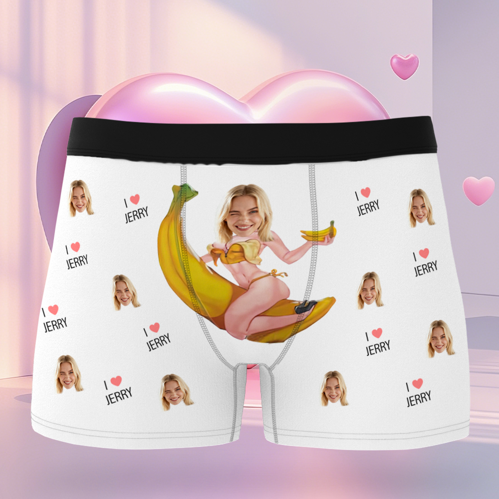 Personalized Banana Pattern Face Man Underwear, Custom Anniversary, Birthday, Valentines Day Gift for Him, Boyfriend