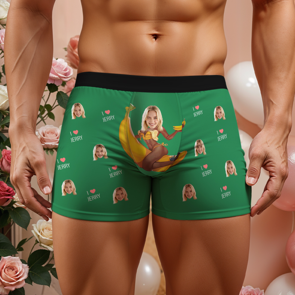 Personalized Banana Pattern Face Man Underwear, Custom Anniversary, Birthday, Valentines Day Gift for Him, Boyfriend