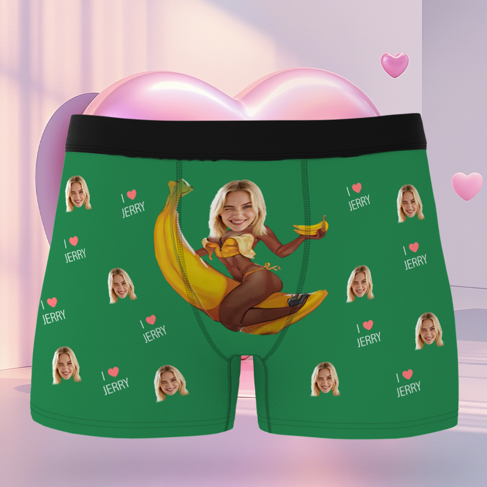 Personalized Banana Pattern Face Man Underwear, Custom Anniversary, Birthday, Valentines Day Gift for Him, Boyfriend