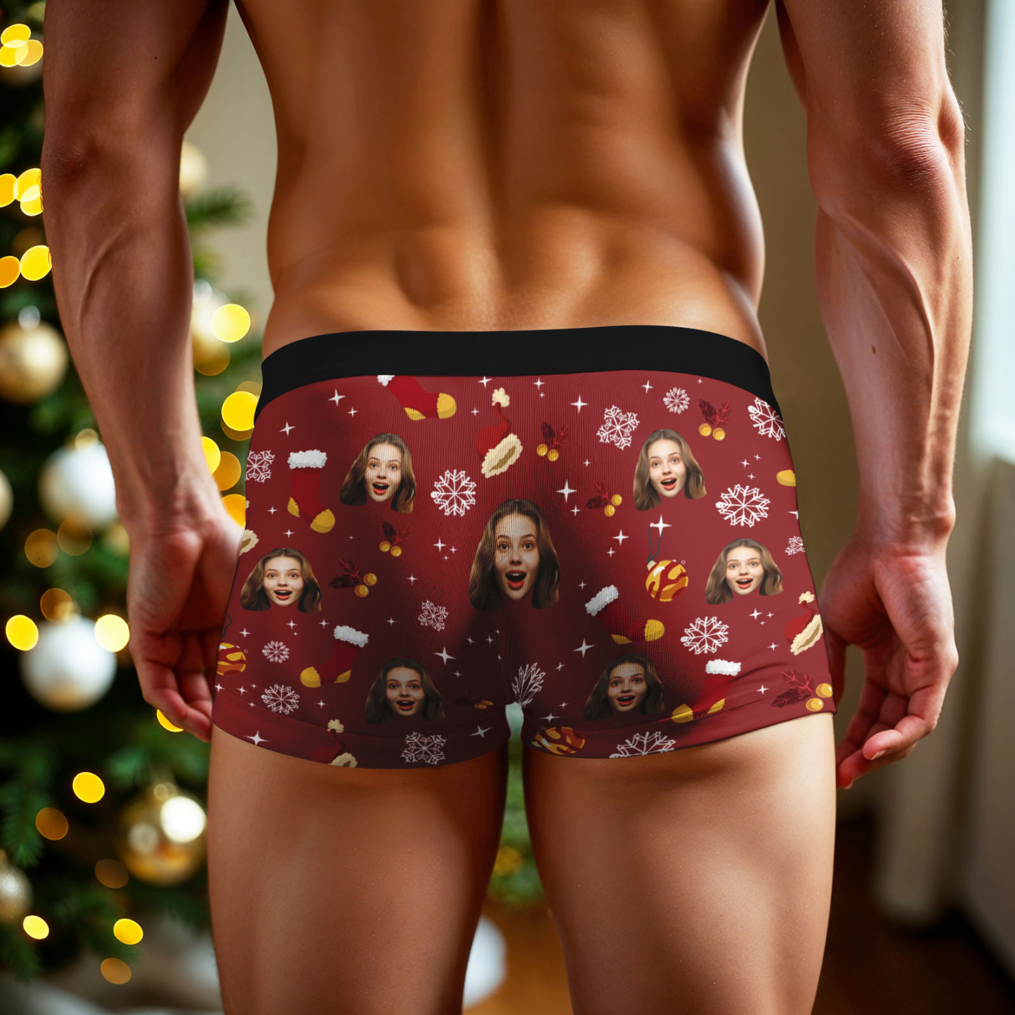 Custom Christmas Men Boxers with Face, Funny Personalized Underwear Gift for Boyfriend or Husband