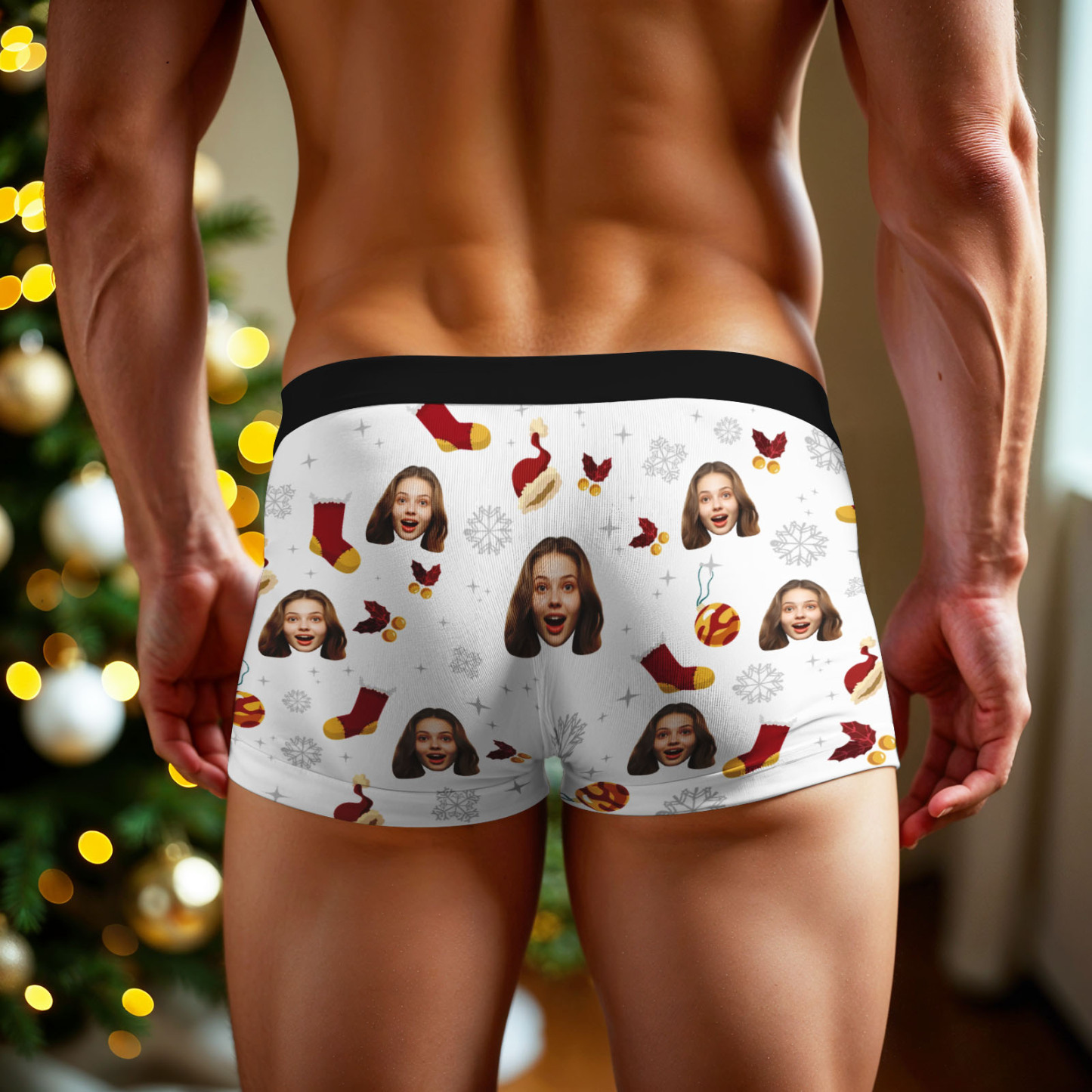 Custom Christmas Men Boxers with Face, Funny Personalized Underwear Gift for Boyfriend or Husband