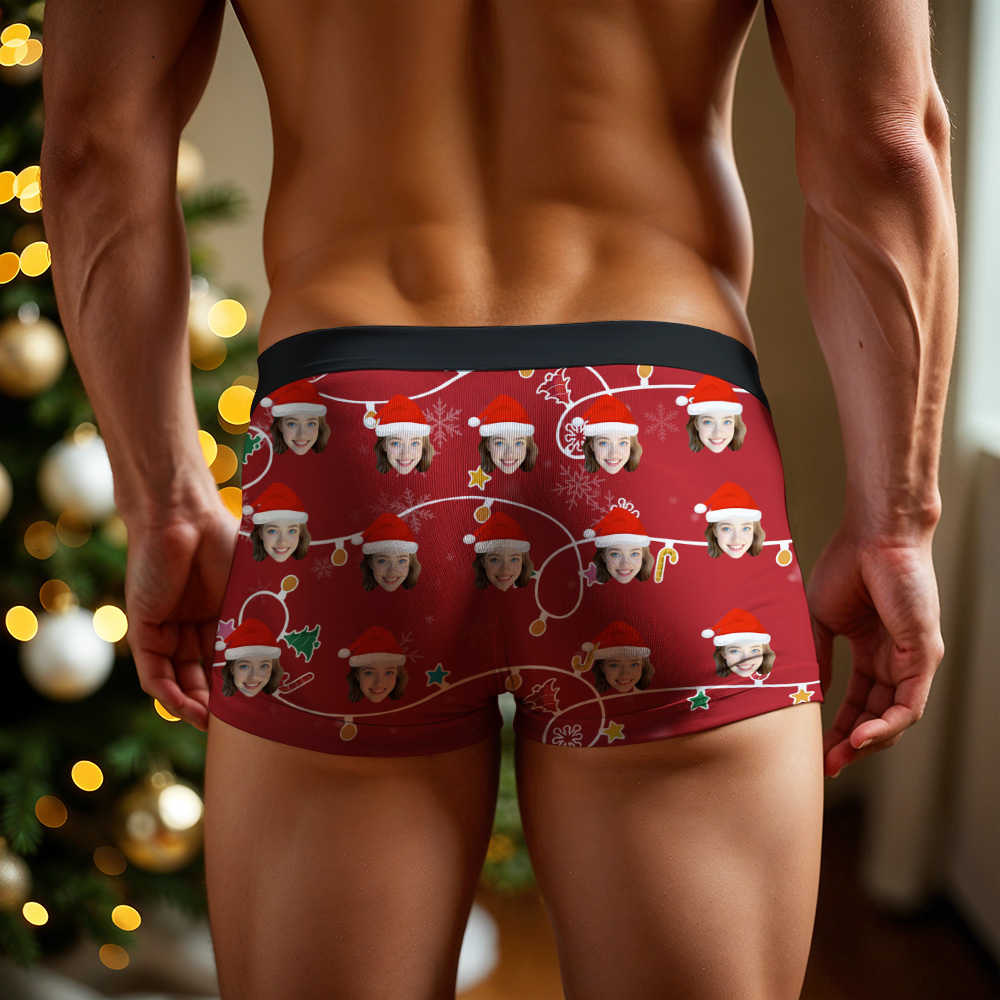 Custom Christmas Face Boxer Briefs, Personalized Photo Underwear, Fun Holiday Gift for Boyfriend, Husband, or Couples