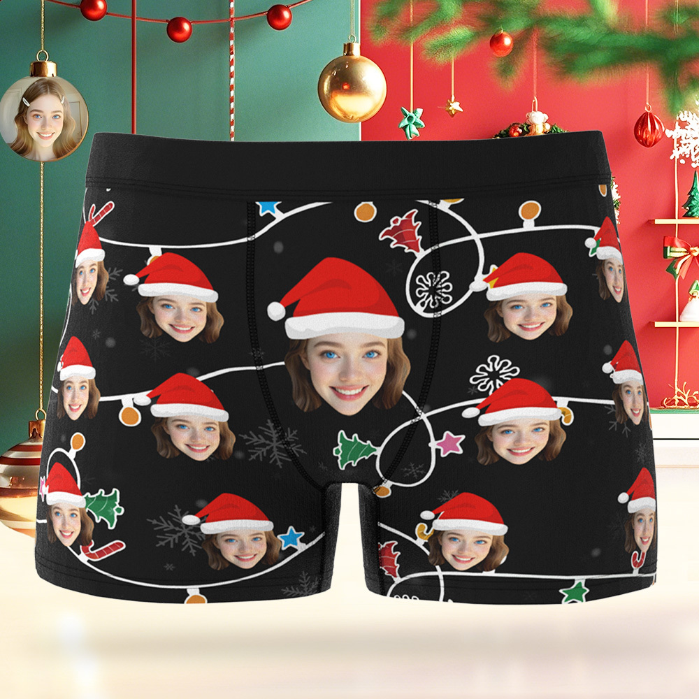 Custom Christmas Face Boxer Briefs, Personalized Photo Underwear, Fun Holiday Gift for Boyfriend, Husband, or Couples