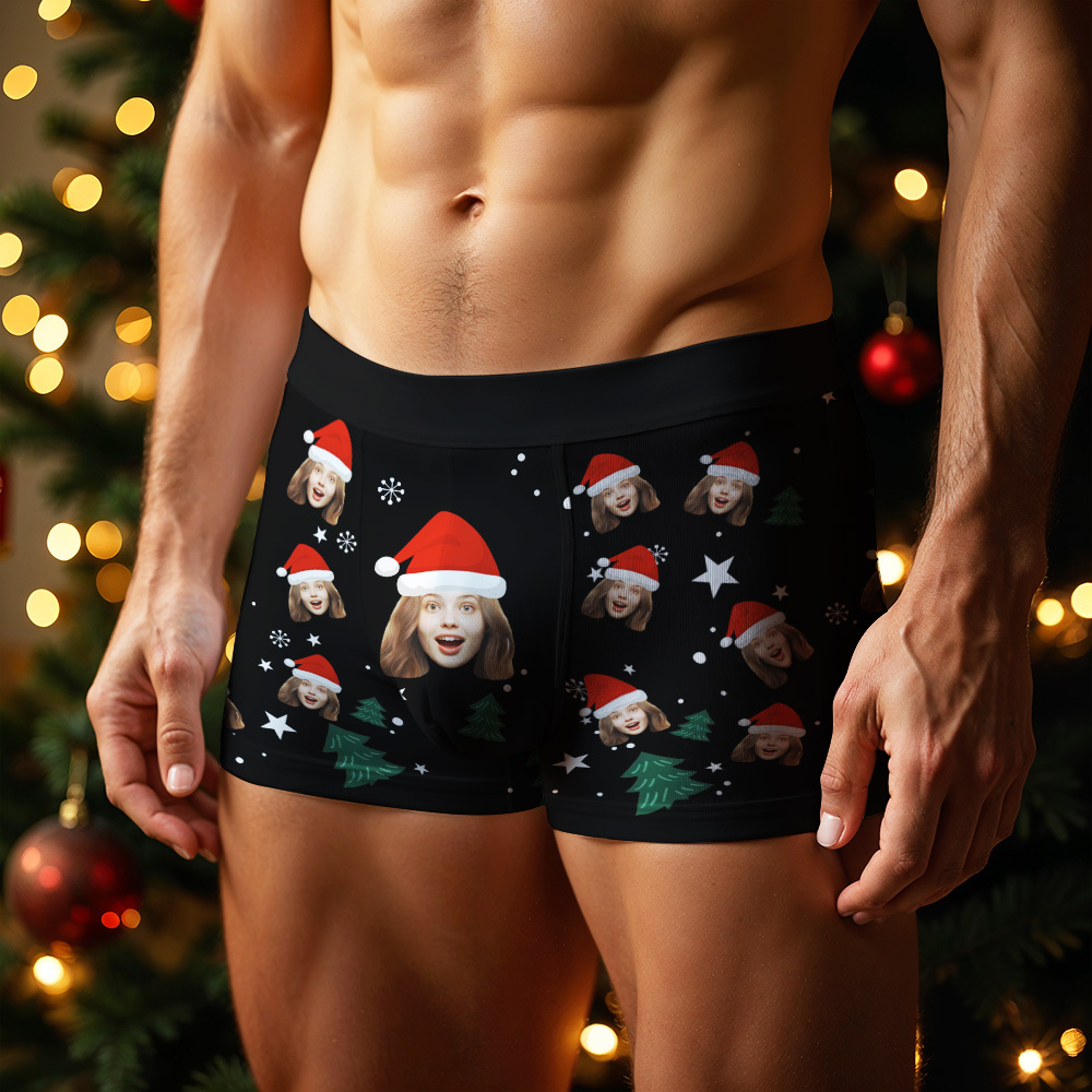 Personalized Christmas Men Boxers with Face, Best Christmas Gift for Boyfriend, Husband, or Couples