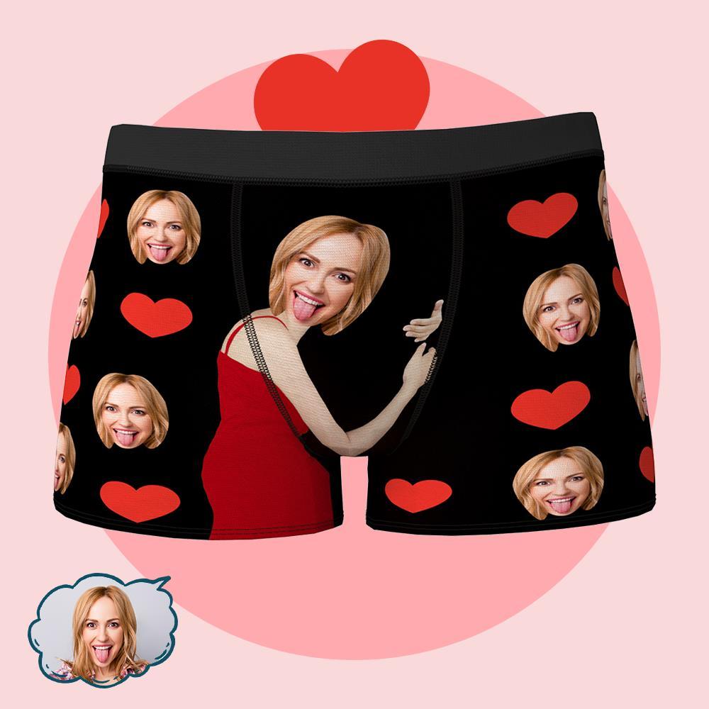 Personalize Face Boxer Love Heart Custom Funny Underwear Anniversary Valentine's Gifts for Him