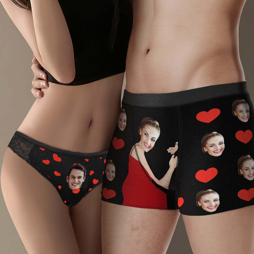 Custom Face Couples Matching Underwear Love of Heart Valentine's Day Gift for Lovers