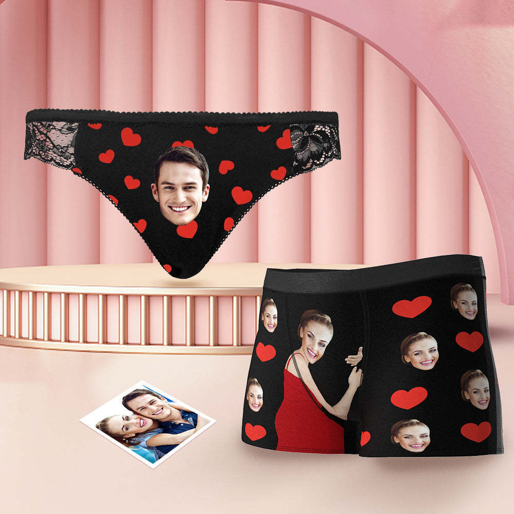 Custom Face Couples Matching Underwear Love of Heart Valentine's Day Gift for Lovers