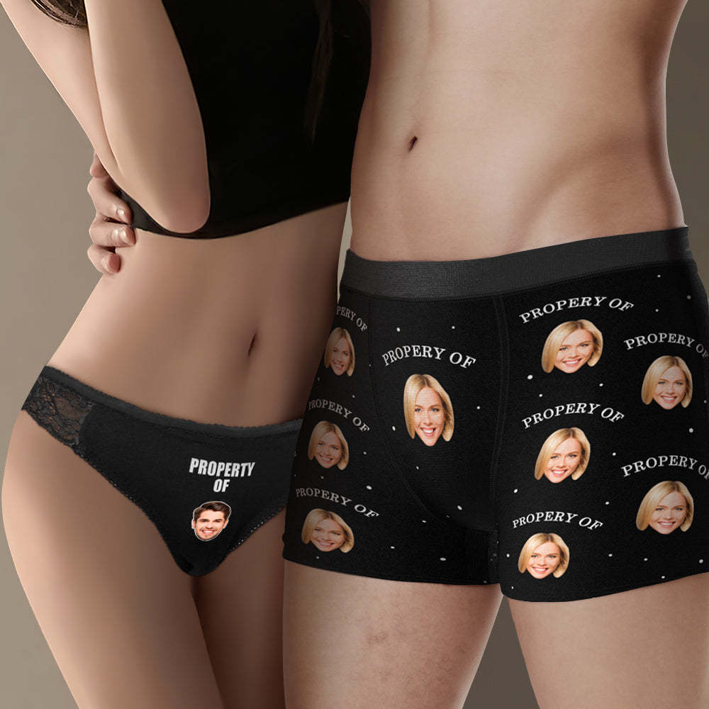 Custom Face Matching Underwear for Couples Property of Me Valentine's Day Gift for Lovers