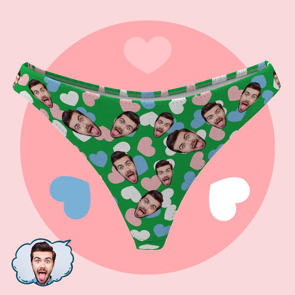 Women's Thong Panties Custom Face Men's Face Cute Heart-Pink