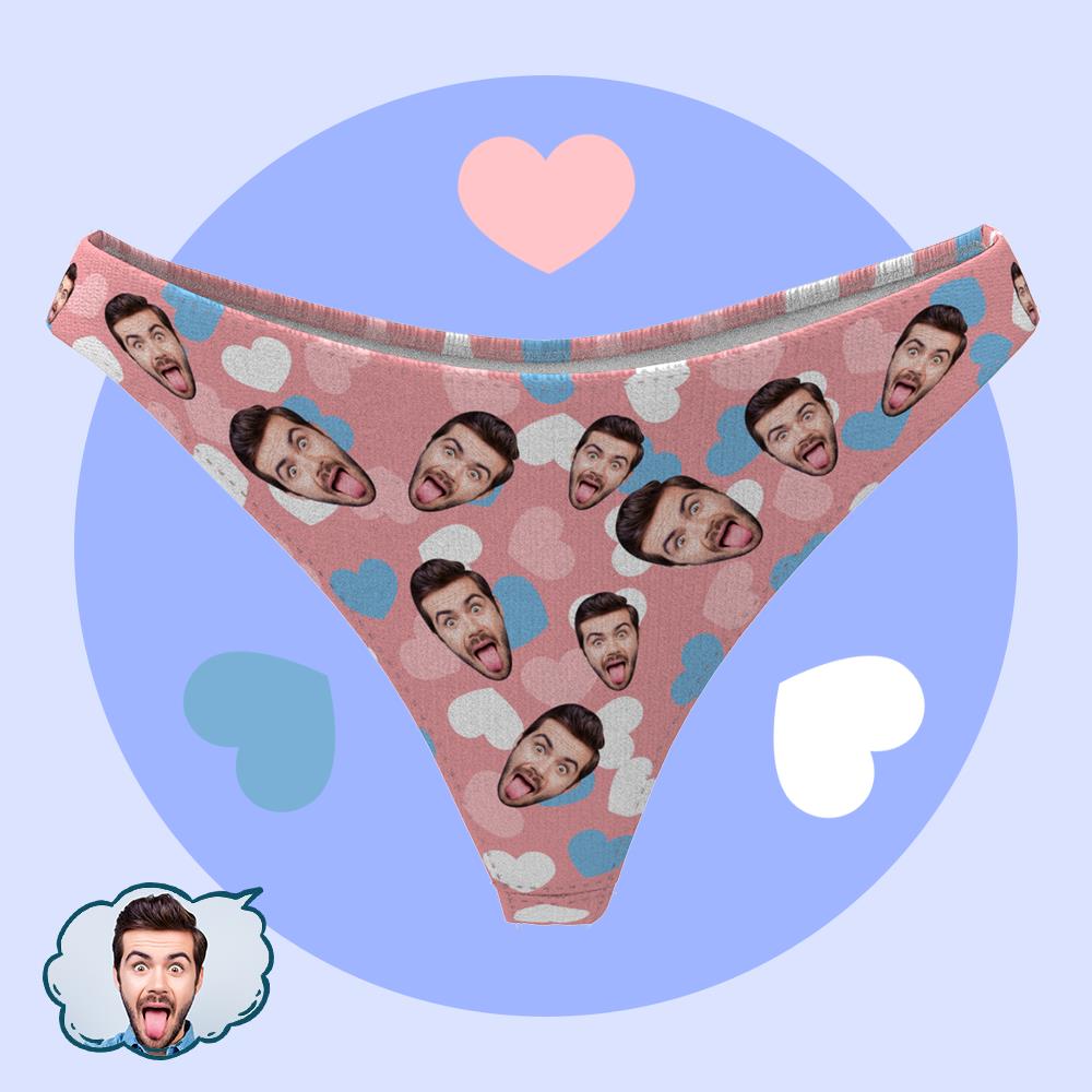 Women's Thong Panties Custom Face Men's Face Cute Heart-Pink