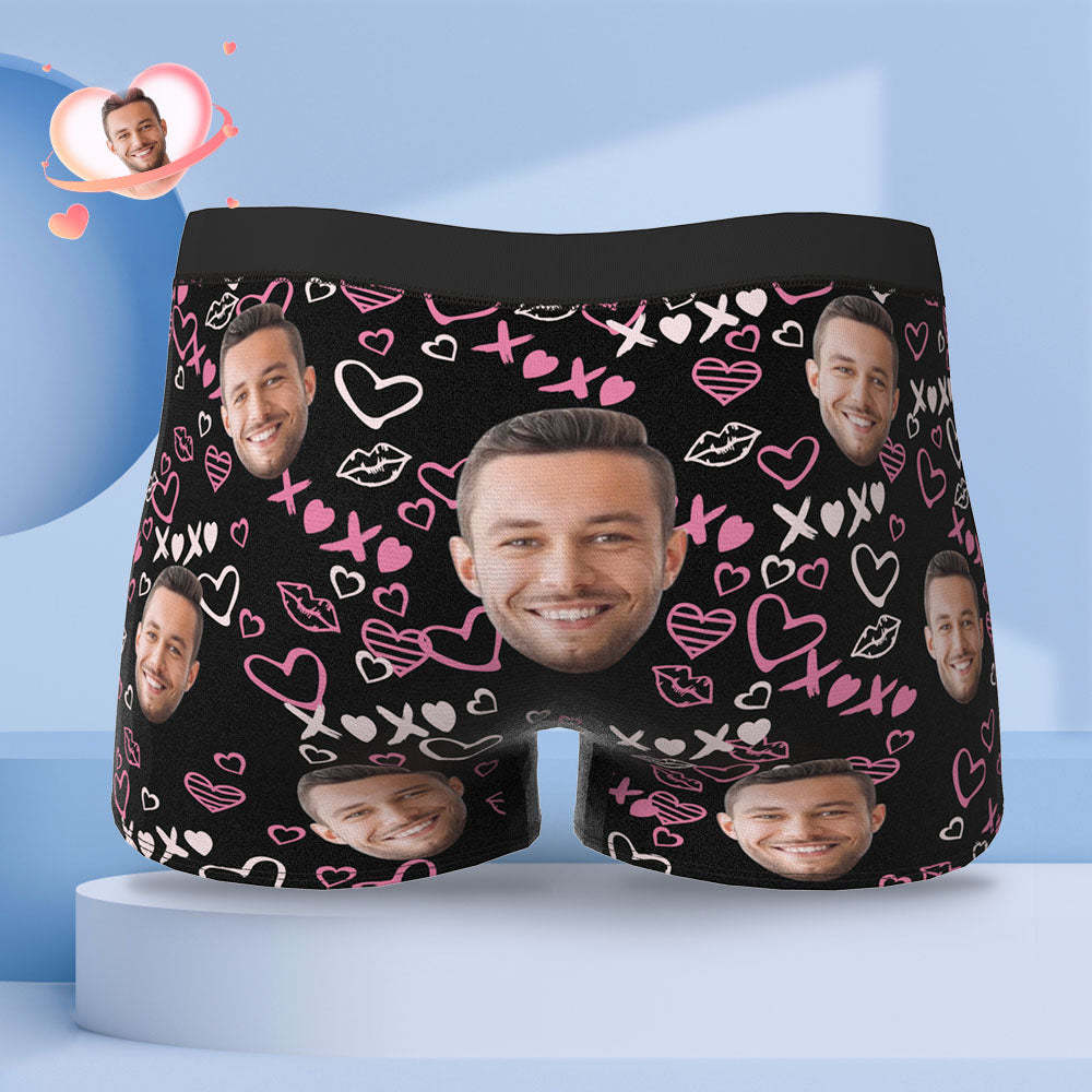 Custom Face Boxer Briefs Personalised Men's Boxer Shorts Heart Gift For Men - XOXO