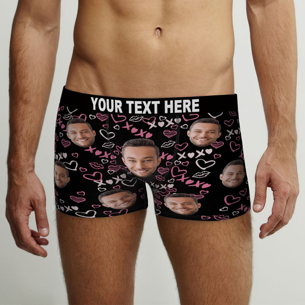 Custom Face Boxer Briefs Personalised Men's Boxer Shorts Heart Gift For Men - XOXO