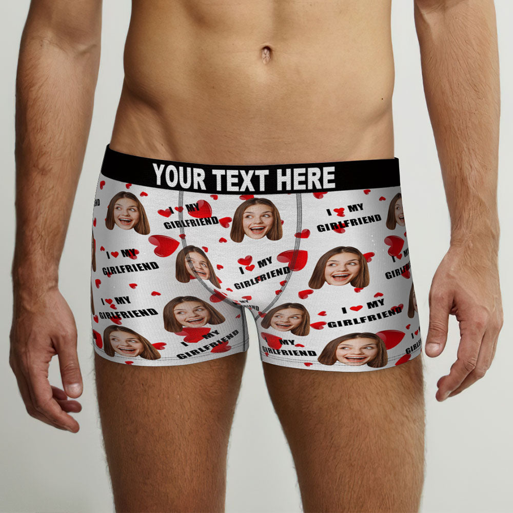 Custom Face Boxer Briefs Personalised Men's Boxer Shorts Gift For Men - I Love My Girlfriend
