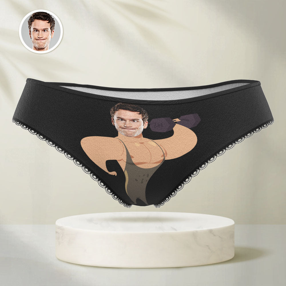 Custom Face Underwear Personalized Women High-Cut Briefs Panties with Boyfriend Husband Photo Muscle Man