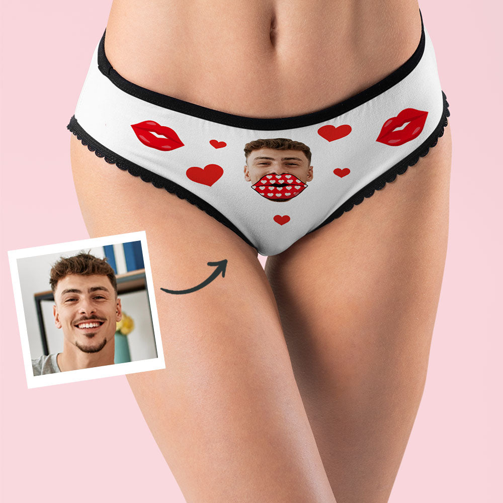 Custom AR Face Lips and Heart Underwear for Her Personalised Thongs Valentine Gift