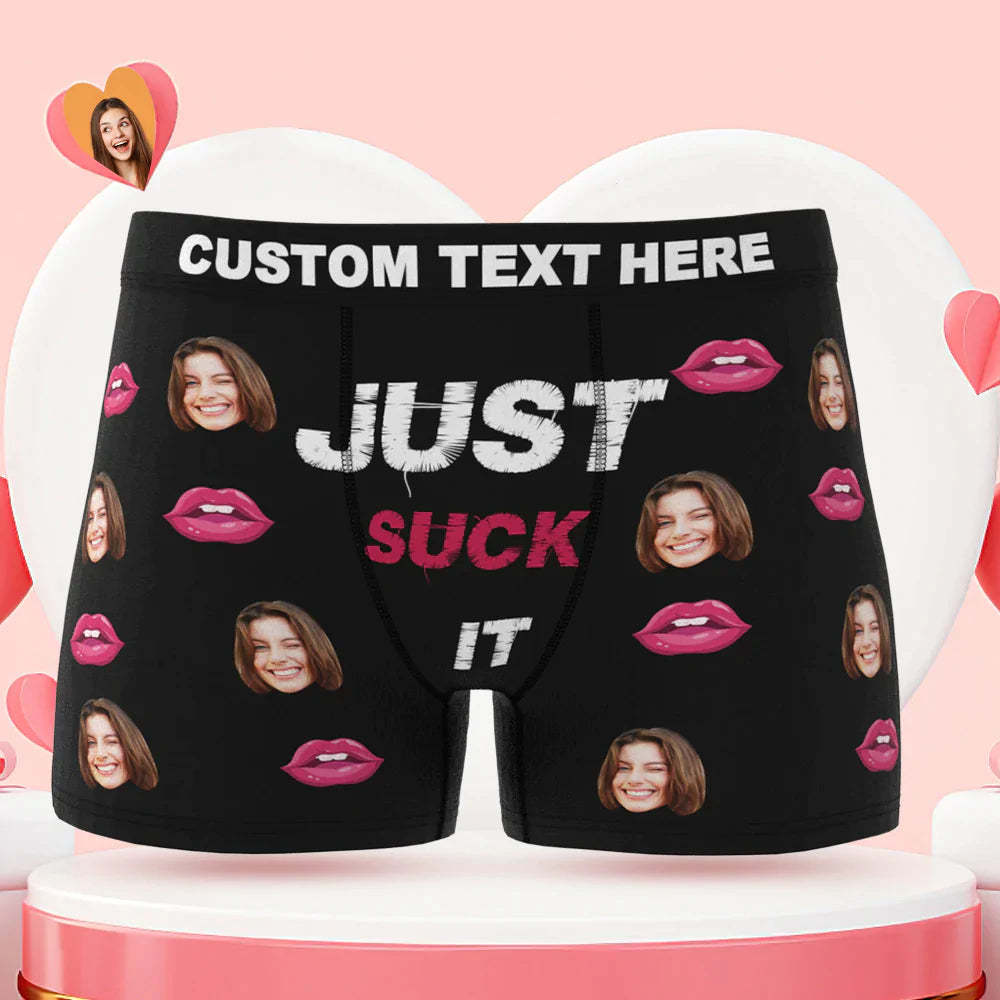 Custom Face Boxer Briefs Just Suck It Personalised Naughty Valentine's Day Gift for Him