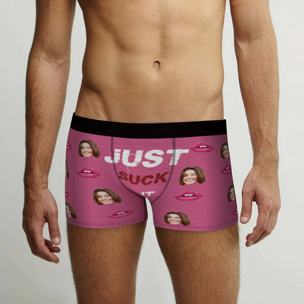 Custom Face Boxer Briefs Just Suck It Personalised Naughty Valentine's Day Gift for Him