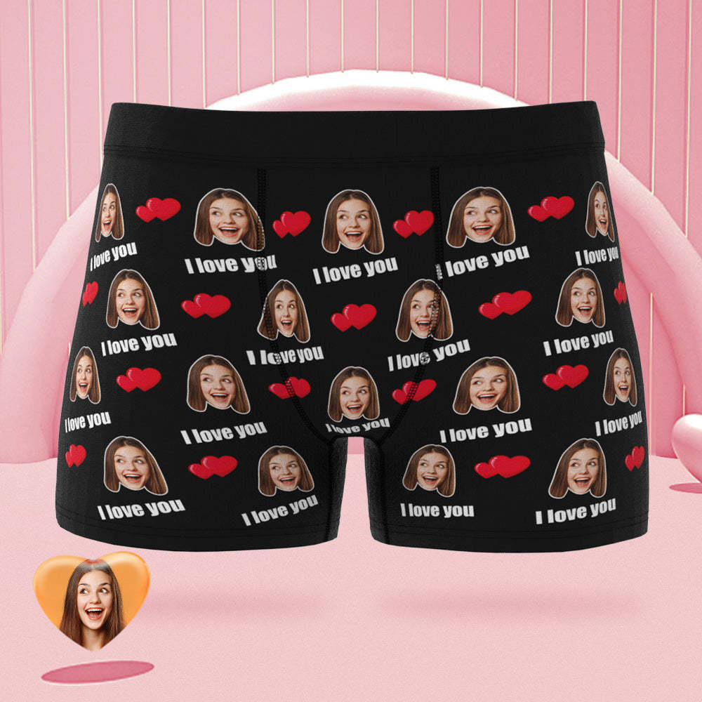 Custom Face Boxer Briefs Colorful Waistband I Love You Personalised Naughty Gift for Him