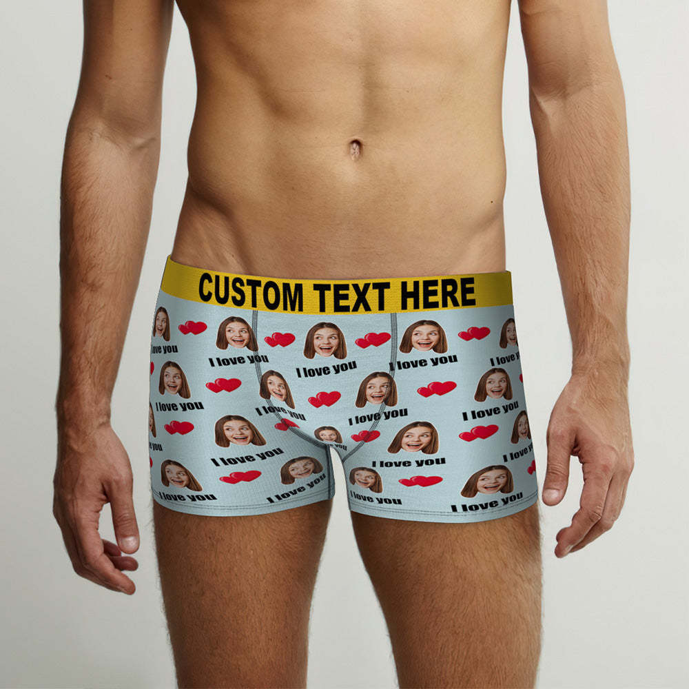 Custom Face Boxer Briefs Colorful Waistband I Love You Personalised Naughty Gift for Him