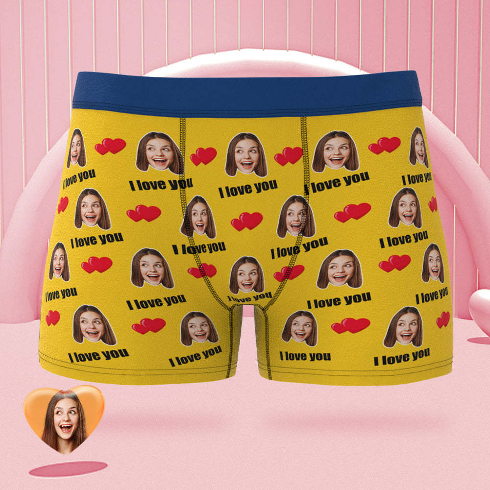 Custom Face Boxer Briefs Colorful Waistband I Love You Personalised Naughty Gift for Him